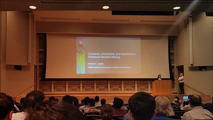 View of ongoing presentation at a lecture hall