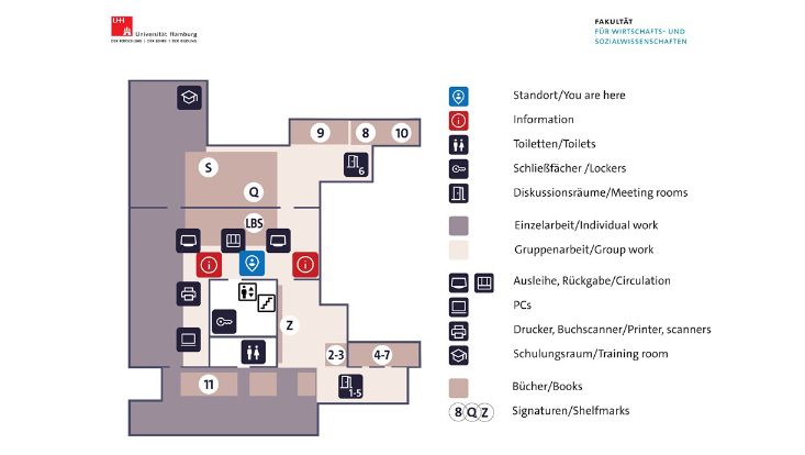 Grundriss Fachbibliothek Wirtschaftswissenschaften/Floor plan of the Business and Economics Library
