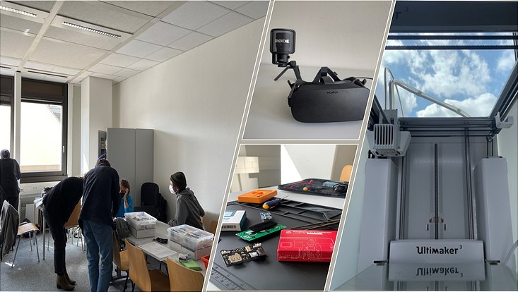 Collage aus Personen und Equipment aus dem MTL Co-working space.