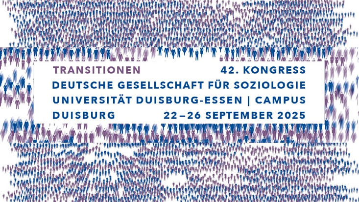 Ankündigung des DGS-Kongress mit vielen Mänchen in Lila und Blau im Hintergrund