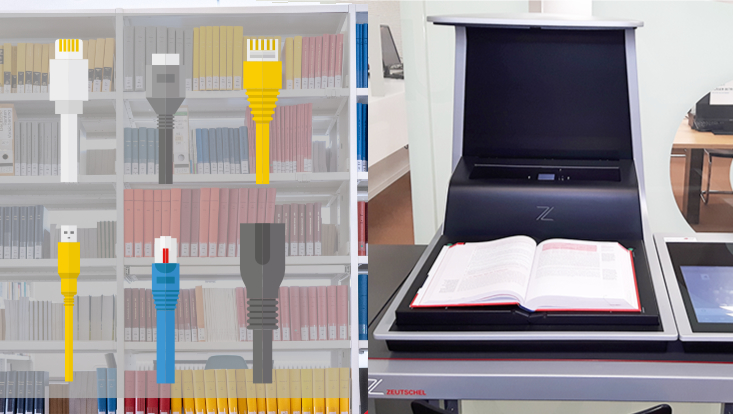 Services vor Ort Kabel-Icons und Buchscanner/Cable icons and Book scanner