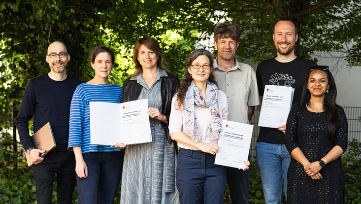 The lecturers of “Researching and Shaping Climate Futures” (from left): Michael Brüggemann, Johanna Baehr, Simone Rödder, Jana Sillmann, Lars Kutzbach, Leonard Borchert, teaching assistant Pritha Mandal. Jörn Behrens and Matthias Revers are missing.
