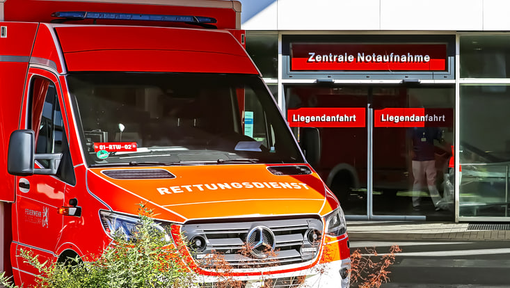 Ambulance in front of hospital