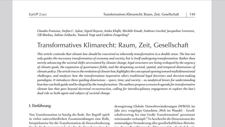 Screenshot vom Beginn des Artikels Transformatives Klimarecht: Raum, Zeit, Gesellschaft