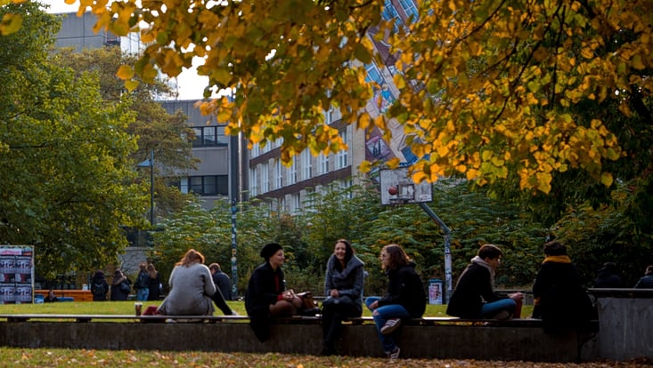 Studierende im Herbst vor dem VMP 9