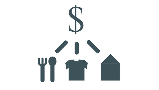 Dollarzeichen mit Strichen zu Haus, Kleidung, Besteck