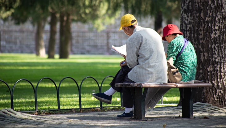 Chinese couple in a park