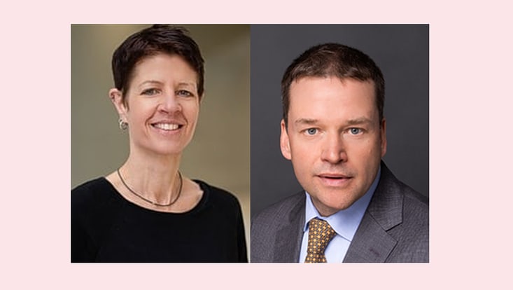 rosa hintergrund, links prof. dr. katharina manderscheid im profil, rechts prod. dr. achim oberg im profil