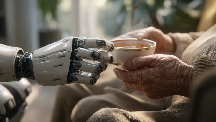 robot offers tea cup