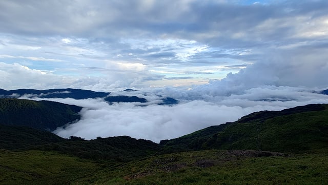 landscape, mountains, clouds