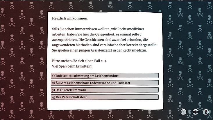 Screenshot aus der Anwendung "Abenteuer Rechtsmedizin"