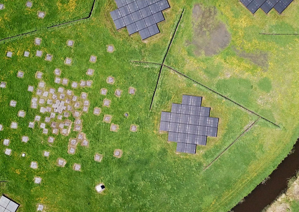 A region of the LOFAR core seen from above— both of LOFAR’s antenna types are visible.
