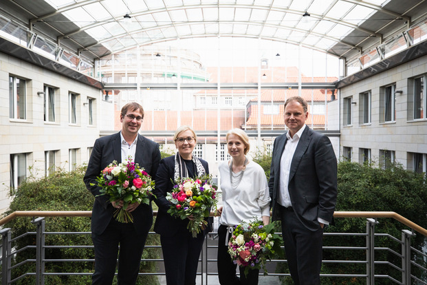 Following confirmation by the Academic Senate (from left): Tilo Böhmann, Natalia Filatkina, Jetta Frost, and Hauke Heekeren