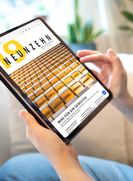 Auf dem Laufenden bleiben Das Magazin Neunzehnneunzehn auf einem Tablet.