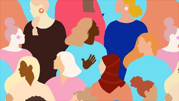 Bunte Zeichnung von Köpfen mit diversem Aussehen