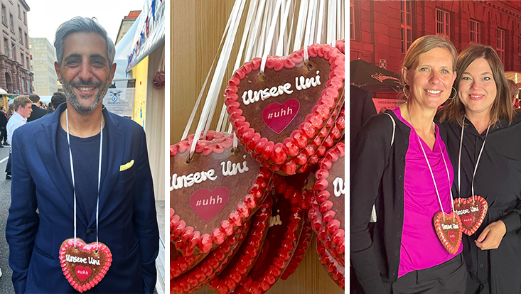herzen-uhh UHH-Lebkuchenherzen sind beliebt bei allen Besucherinnen und Besuchern (v. l.): Fensehmoderator Michel Abdollahi, Julia Offen (Geschäftsführerin und Bereichsleiterin Strategische Kommunikation bei der Handelskammer Hamburg) und Wissenschaftssenatorin