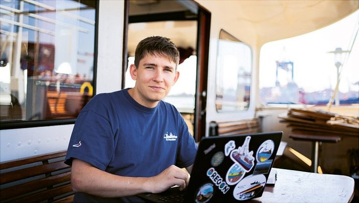 Jonas Preine aboard the research ship Poseidon