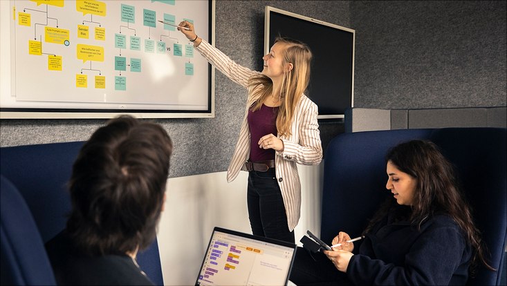 Staff working together using a smartboard