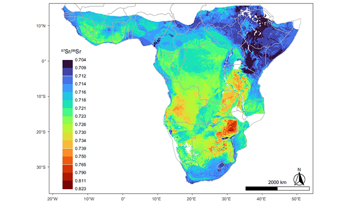 Eine Karte der Strontium-Isotopenverhältnisse in Afrika