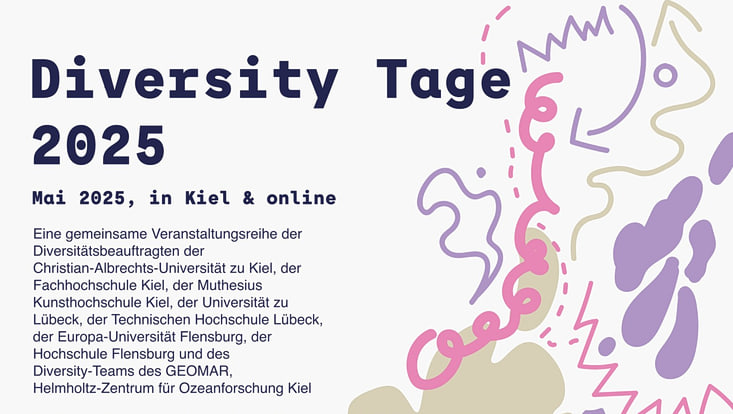 Lila-rosa Design mit Schriftzug "Diversity Tage 2025 in Kiel und online"