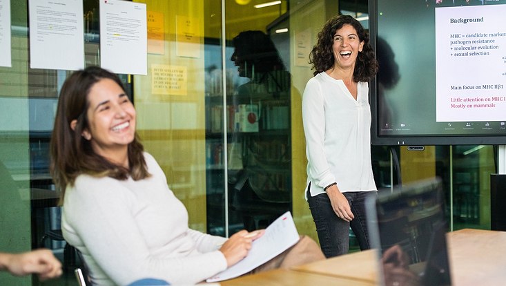 Symbolbild Mentoring&programm mit lachenden Frauen in einem Besprechungsraum