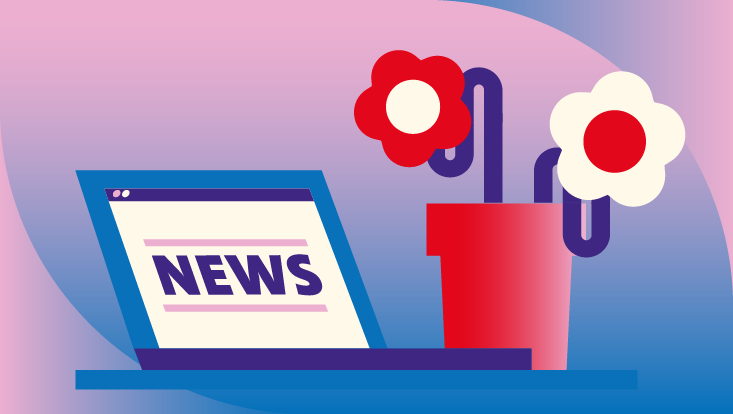 Grafik mit aufgeklapptem Laptop und Blume