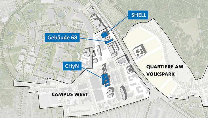 Map of the Science City, including University of Hamburg buildings