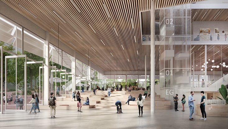 Visualization of the new lecture hall center of the University of Hamburg from the inside