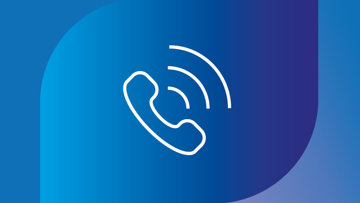 Symbolbild für Telefonie mit einem weißen Telefonhörer auf blauem Grund