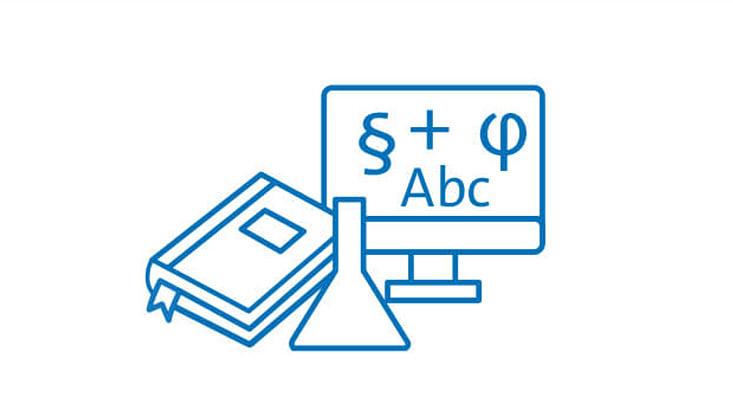 Icon Tafel, Buch und Erlenmeyerkolben