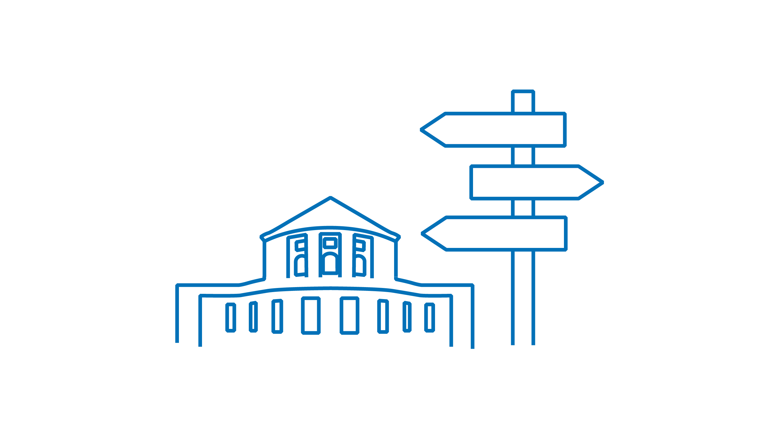 Icon vom UHH-Hauptgebäude mit Wegweiser