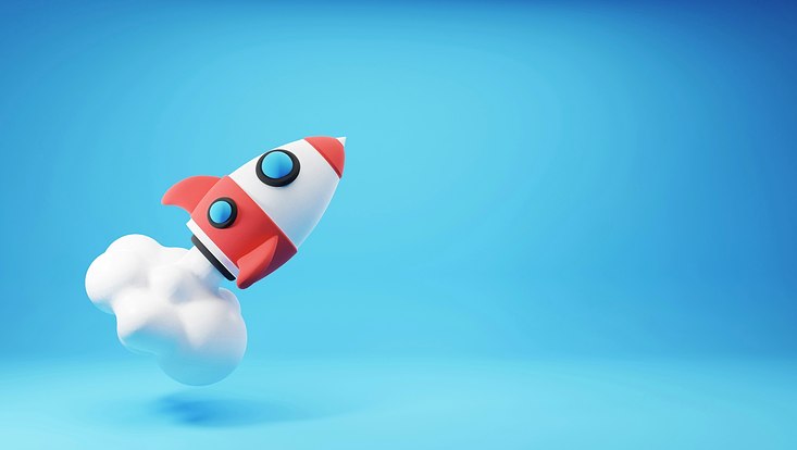 Rakete auf blauem Hintergrund