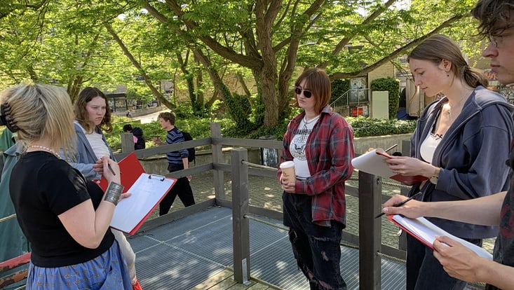 02-03-vernetzung-nachh-entwicklung-2025-04-28-city-nature-challenge-walk-vmelle-park-cucaser-2-733x414 Fünf Personen mit Clipboards stehen im Kreis, eine Person spricht