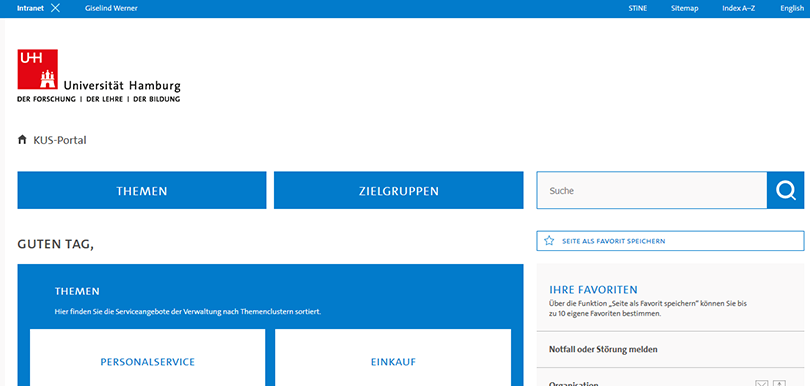 Screenshot der KUS-Startseite