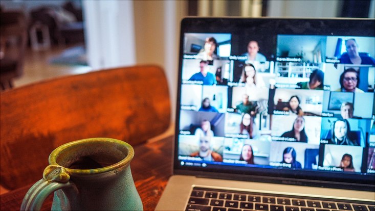 Zoom call with coffee