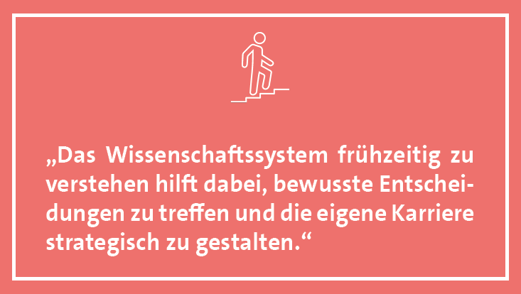 „Das Wissenschaftssystem frühzeitig zu verstehen hilft dabei, bewusste Entscheidungen zu treffen und die eigene Karriere strategisch zu gestalten.“