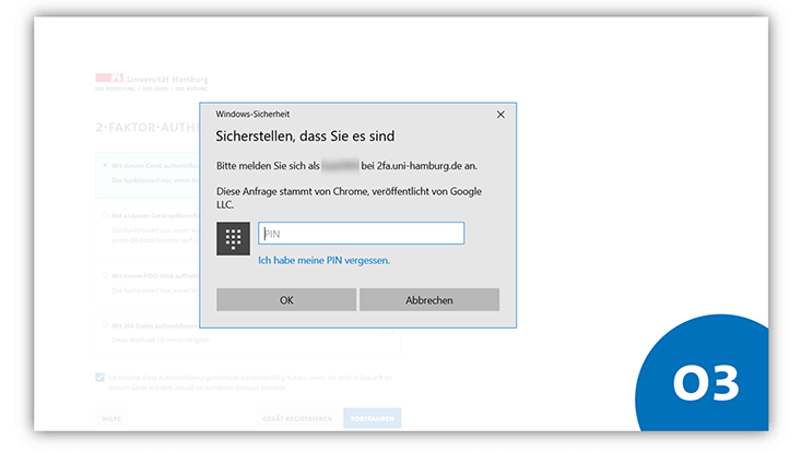Pop-up-Fenster mit „Windows Sicherheit“. Es soll ein Pin eingegeben werden.
