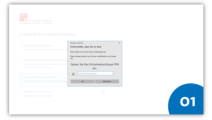 Pop-up-Fenster mit „Windows Sicherheit“. Es soll ein Pin eingegeben werden.
