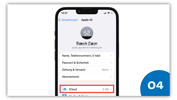 slides-ios-733x414-vorbereitung-5 Slide 4: iPhone Screenshot mit rotem Kreis um “iCloud”