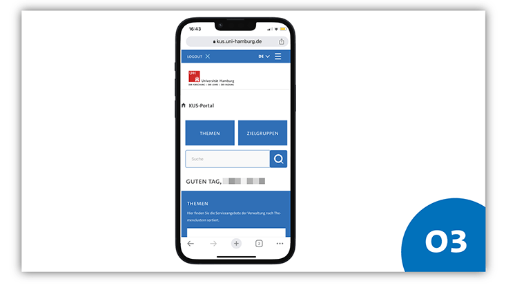 Slide 3: iPhone-Screenshot von KUS-Portal