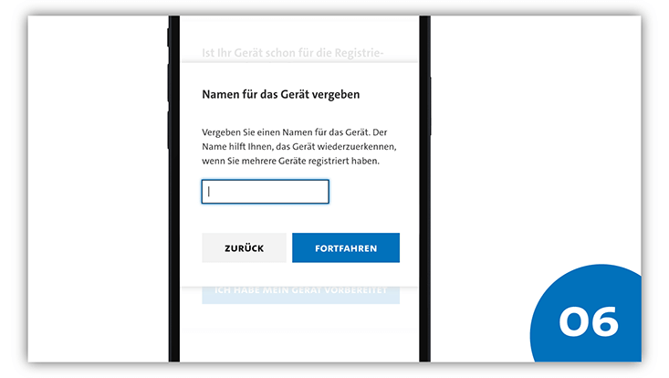 slides-android-733x414-registrieren-7 Handybildschirm eines Android-Geräts. Es wird gebeten, einen Namen für das Gerät zu vergeben.