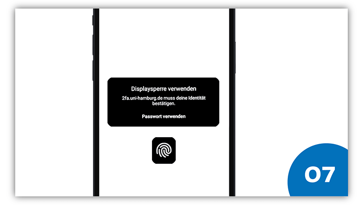 slides-android-733x414-registrieren-8 Auf dem Handybildschirm eines Android-Geräts ist ein Feld zu sehen, das einen dazu aufruft, die Displaysperre des Geräts zu verwenden. Darunter ist ein weiteres Feld mit einem Fingerabdruck zu sehen.