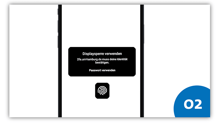 slides-android-733x414-authentifizieren-3 Auf dem Handybildschirm eines Android-Geräts ist ein Feld zu sehen, das einen dazu aufruft, die Displaysperre des Geräts zu verwenden. Darunter ist ein weiteres Feld mit einem Fingerabdruck zu sehen.