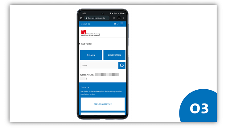 slides-android-733x414-authentifizieren-4 Handybildschirm eines Android-Geräts. Auf dem Bildschirm ist das KUS-Portal zu sehen.