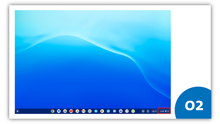 slides-chromeos-733x414-vorbereitung-3 Slide 2: ChromeOS Bildschirm, unten rechts ist sind die Icons Uhrzeit, Batterie und WLAN eingekreist