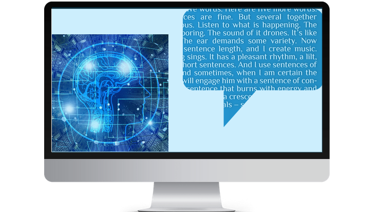 Künstliche Intelligenz und Sprechblase mit Text