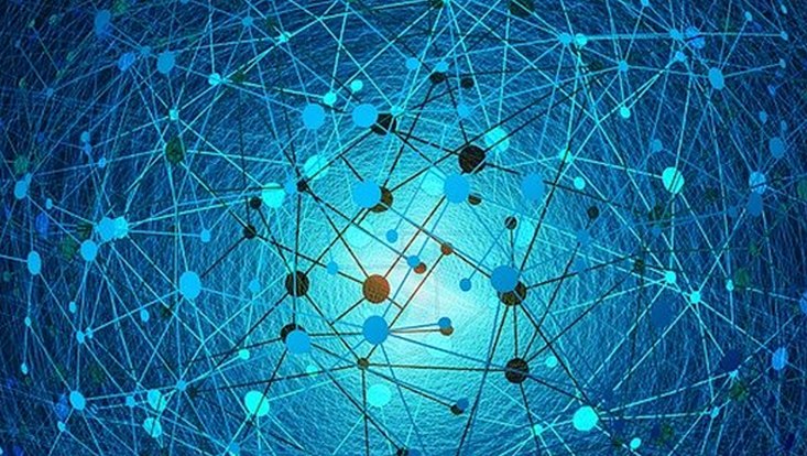 Netz aus Datenpunkten in blau