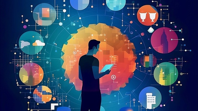 Online-Dienste visuell um Person