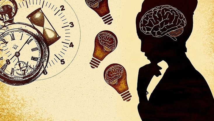 Frau, Gehirn, Uhr, Denken
