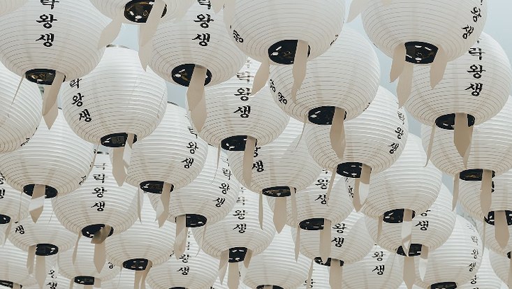 Lampions mit koreanischen Schriftzeichen